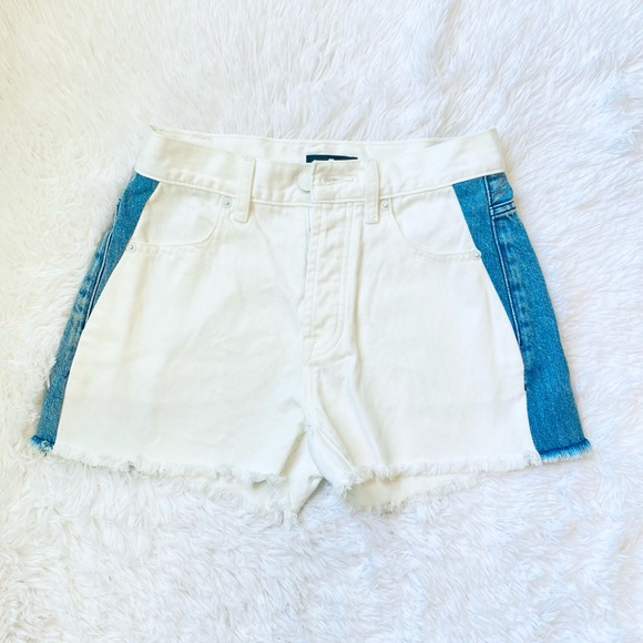 7 For All Man Kind Monroe cut off Jean shorts with denim blue side stripe - Picture 4 of 12